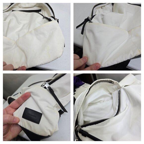 AllSaints Olena Backpack White Black Big Polyester Leather Zip Pockets School